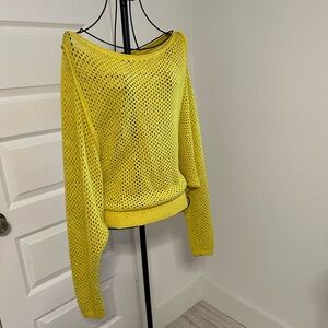Pilcro Yellow Off-the-Shoulder Sweater with Mesh Knit
